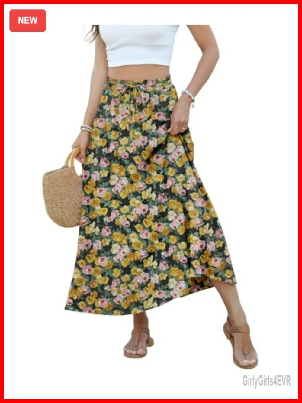 High Waisted Maxi Skirt with Pockets Flowy A-Line 100% Polyester